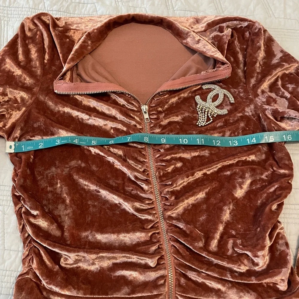 Velvet Zip-Front Jacket with Crystal CC Logo - unbranded - Picture 5 of 5